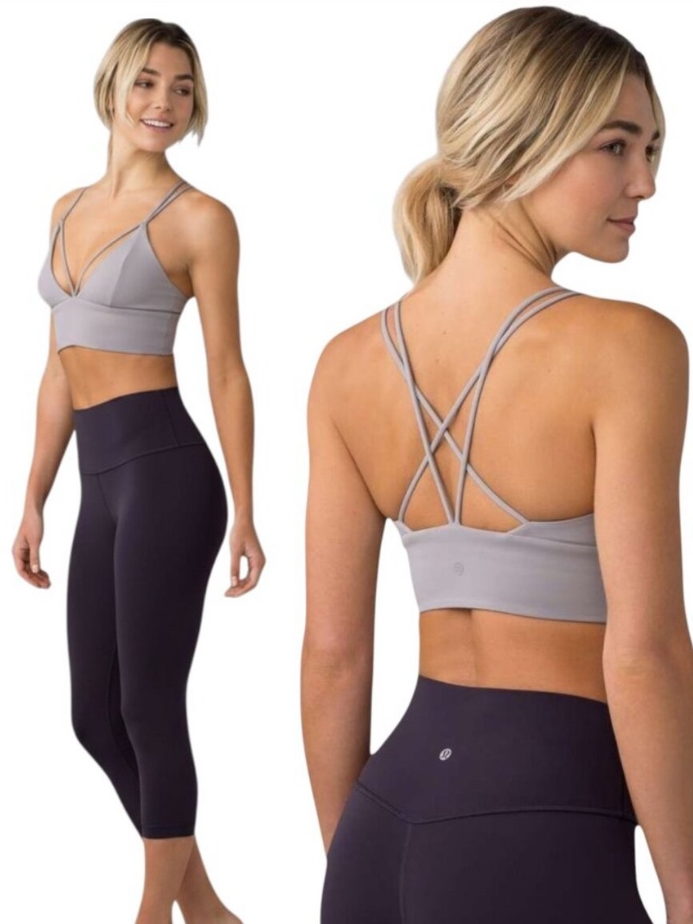 Lululemon Pushing Limits Sports Bra Grey Strappy Back Longline 4